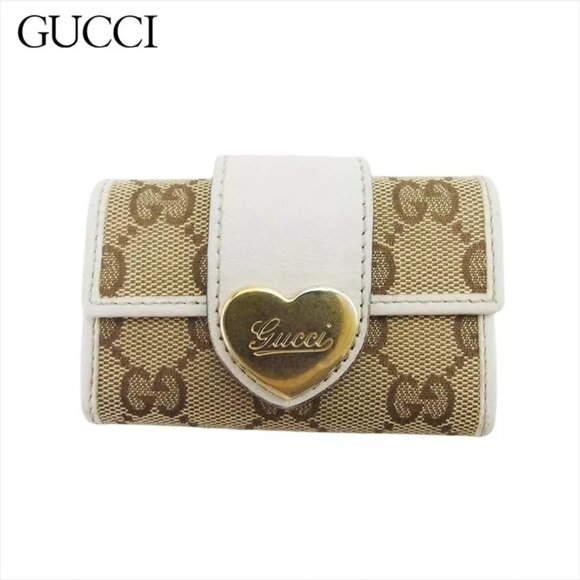 GUCCI key case lovely heart with GG canvas Authentic Used - Picture 1 of 16
